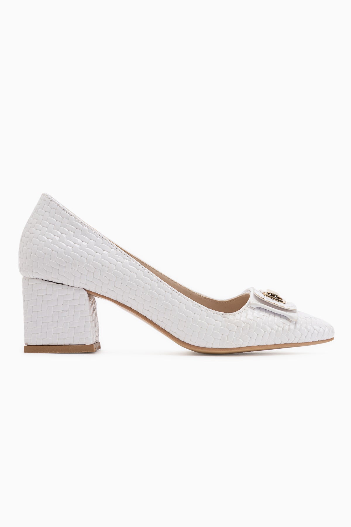 Keira White Buckle Detailed Women’s Heeled Shoes