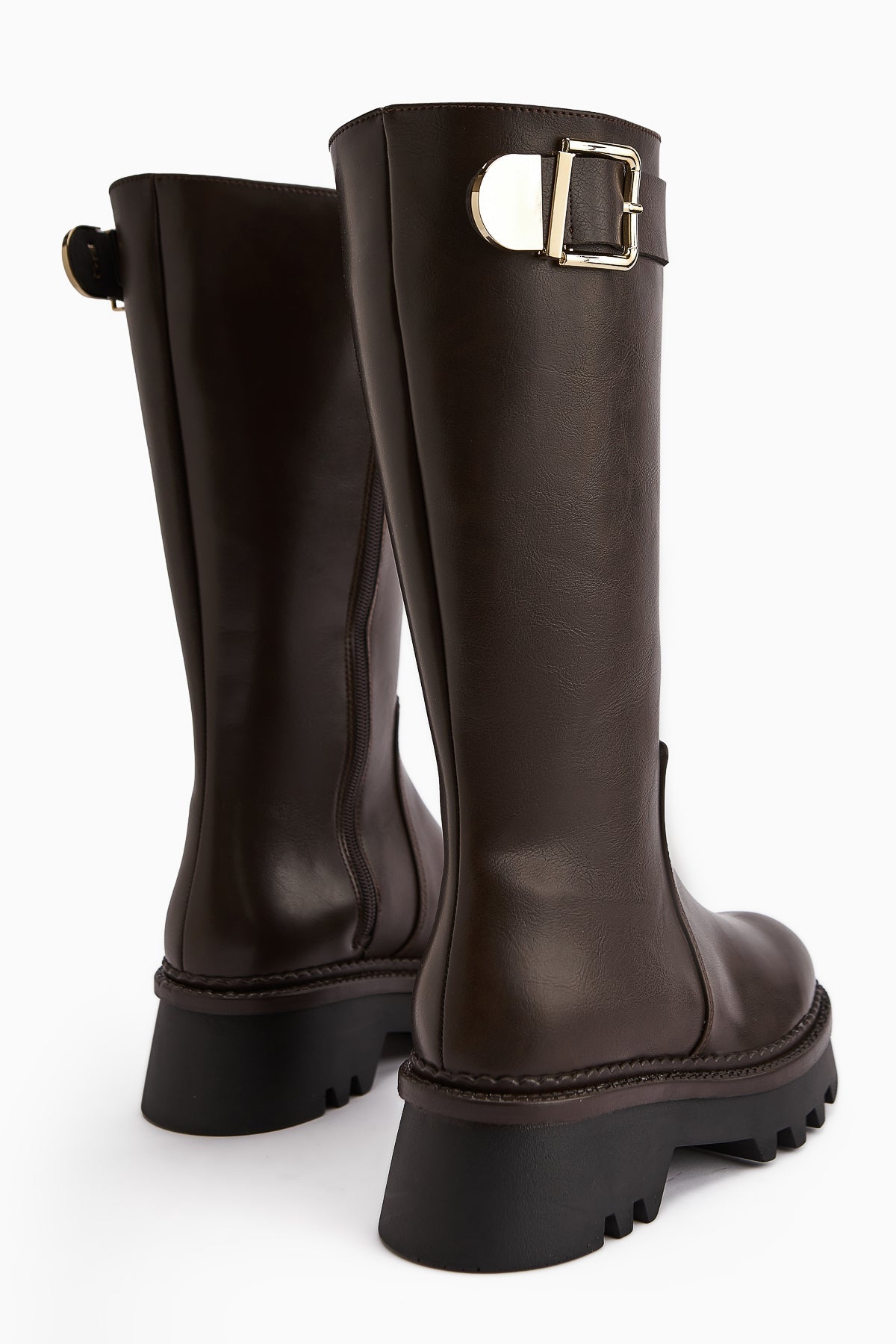 Hely Coffee Buckle Detailed High-Platform Women's Boot