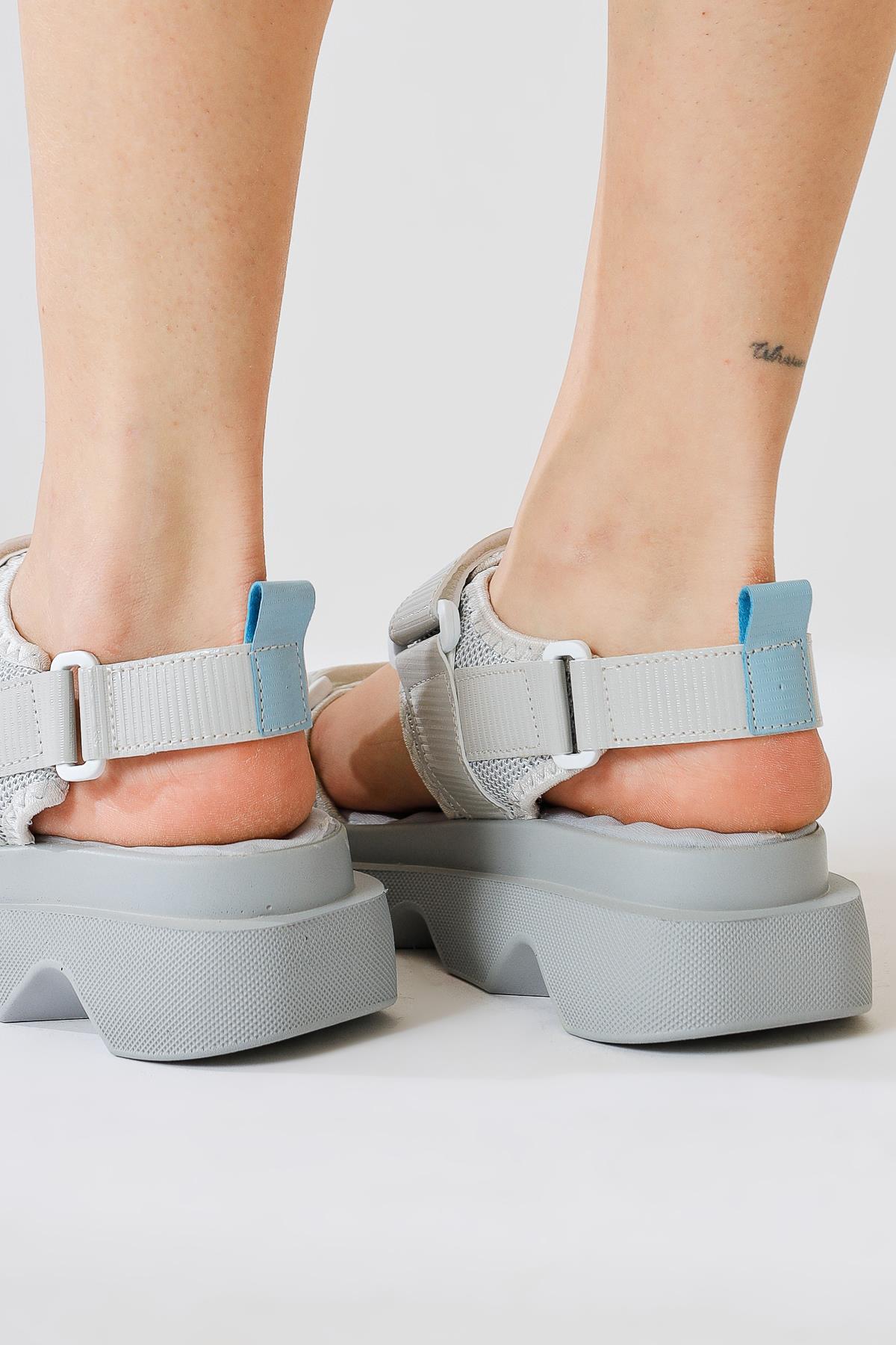 Tale Blue Single Strap Velcro Detailed Sandals