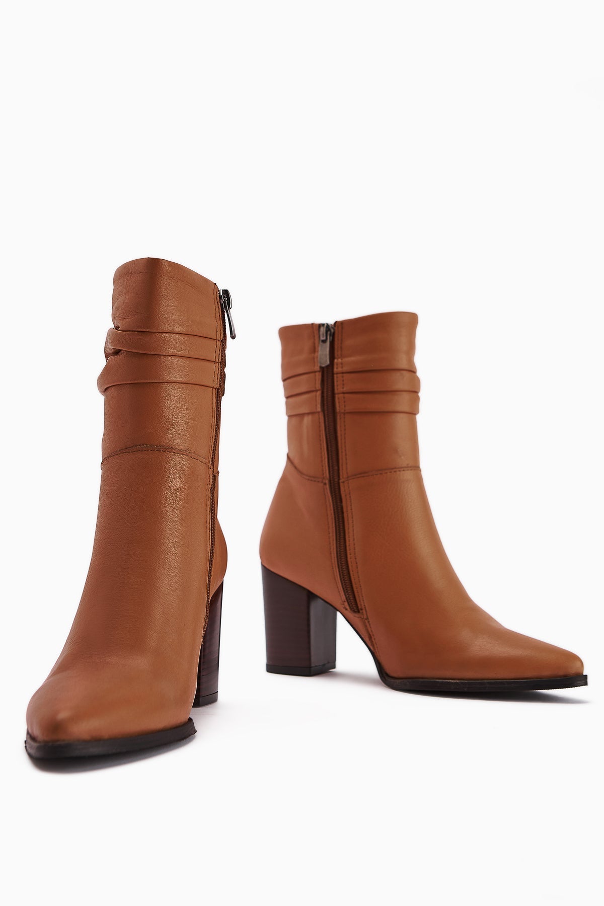 Tamina Genuine Leather Taba Pointed Toe Heeled Women's Boot