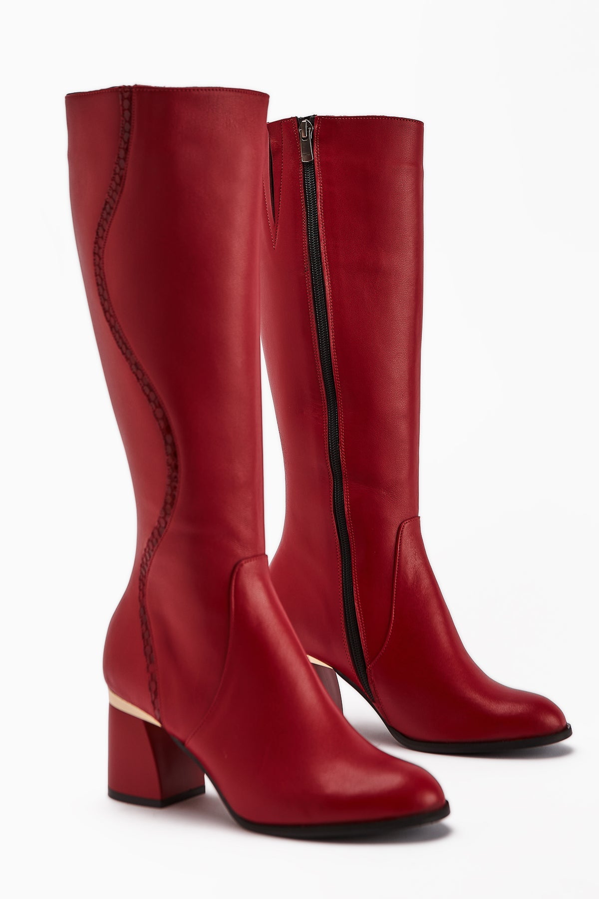 Kaylin Genuine Leather Red Snake Pattern Detailed Women's Heeled Boot