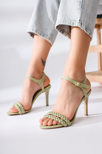 Rosetta Mint Knit Detailed Heeled Sandals