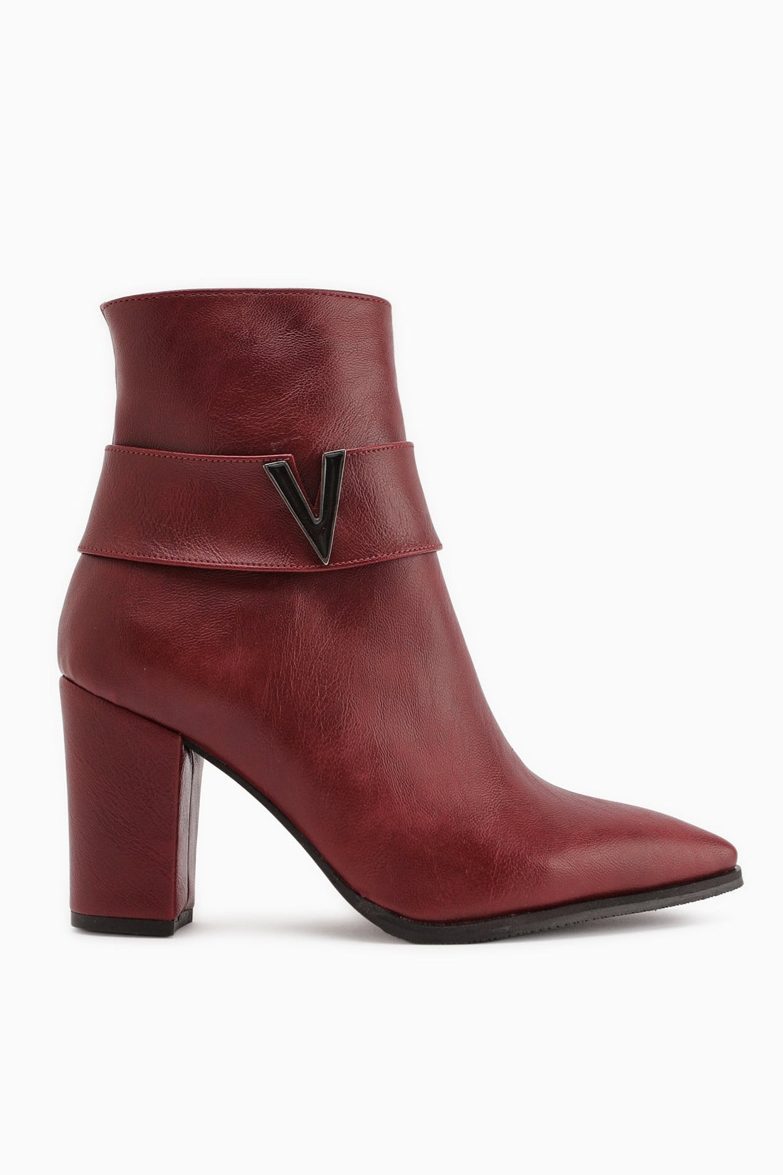 Elvia Burgundy Buckled Chunky Heel Boots