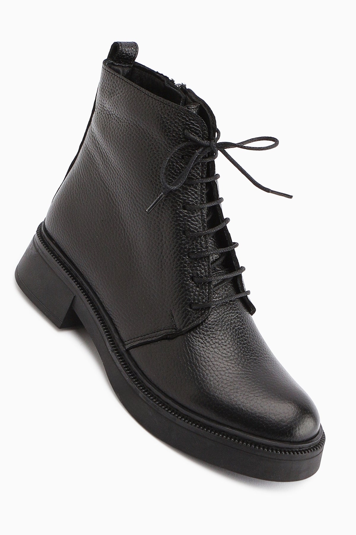 Karol Genuine Leather Black Lace-Up Women's Boot