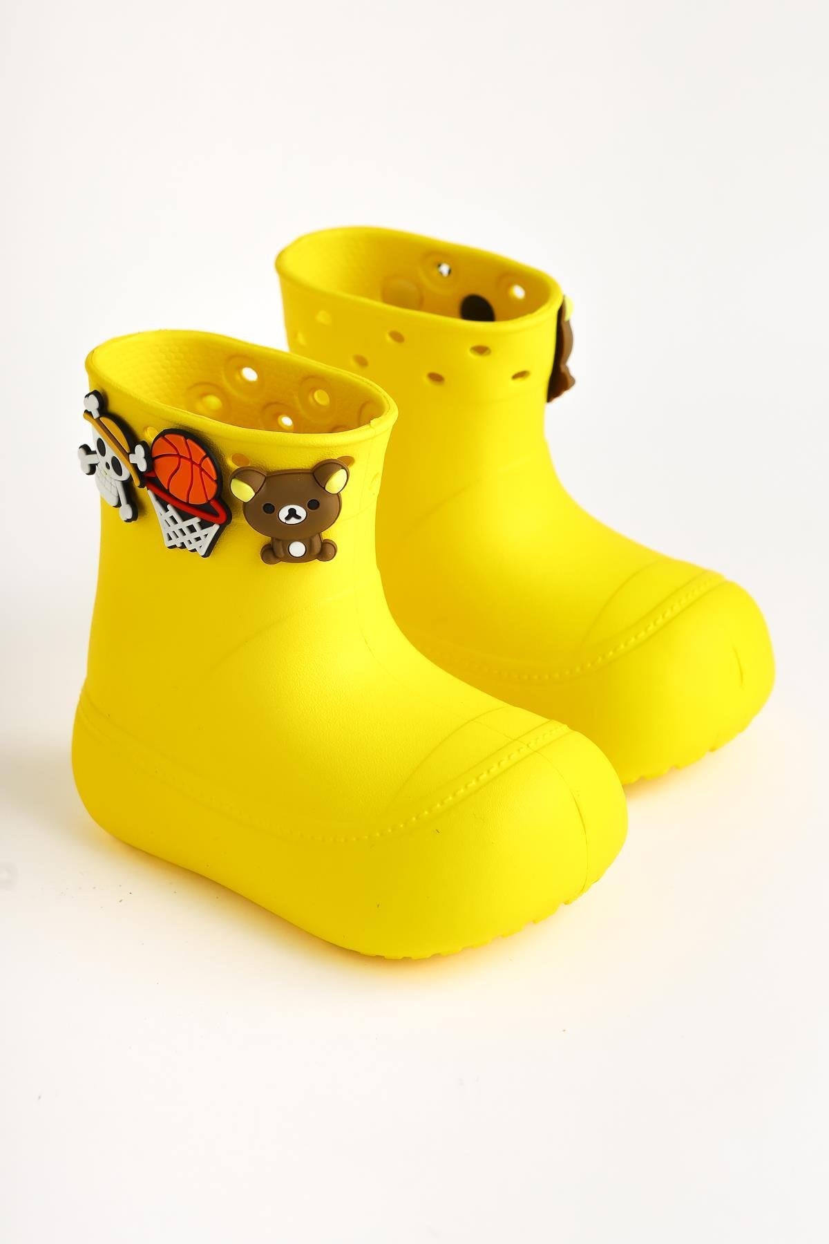 Chris Yellow Pin Detail Waterproof Kids Boots