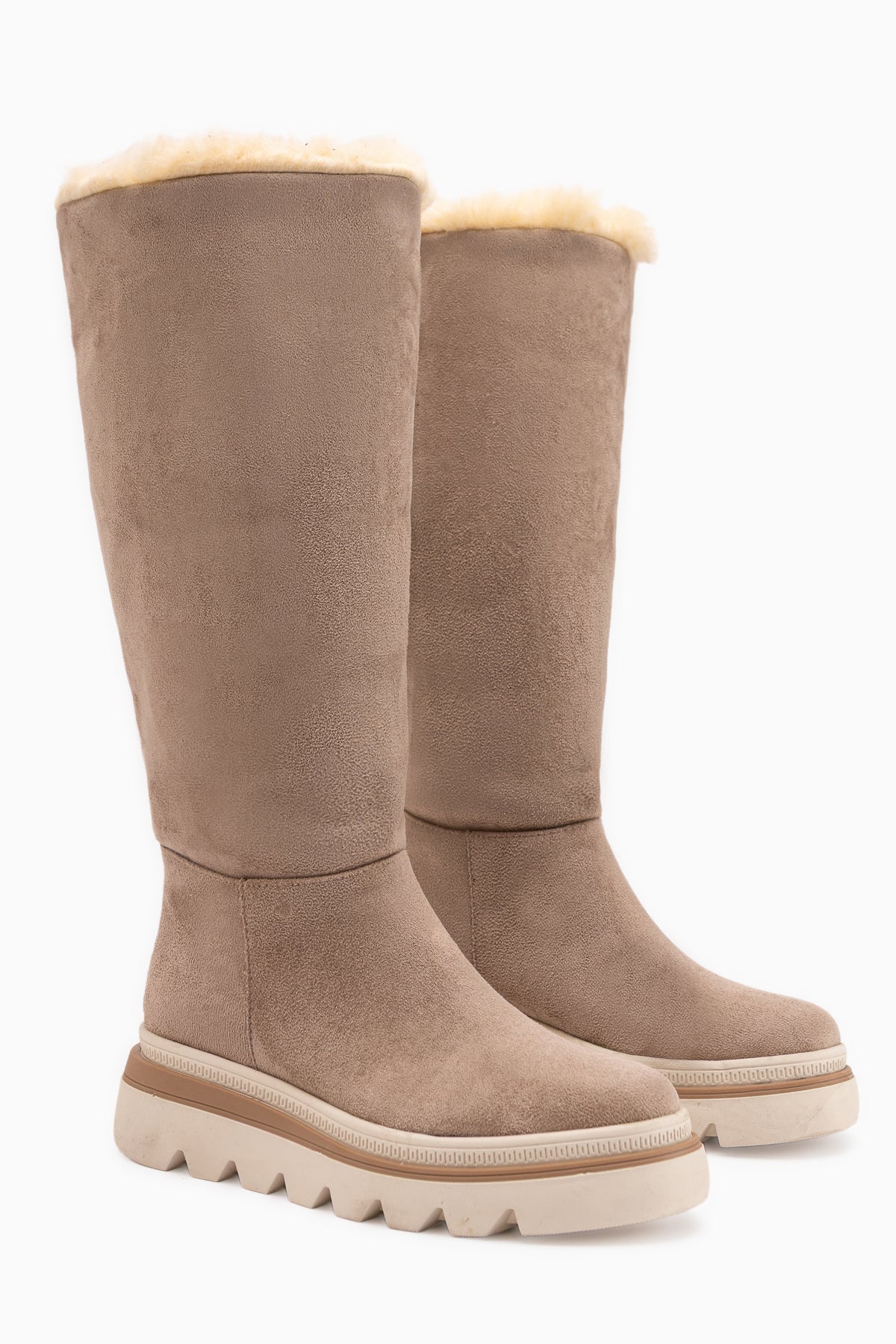 Edna Beige Wildleder Pelz Detail Damen Stiefel