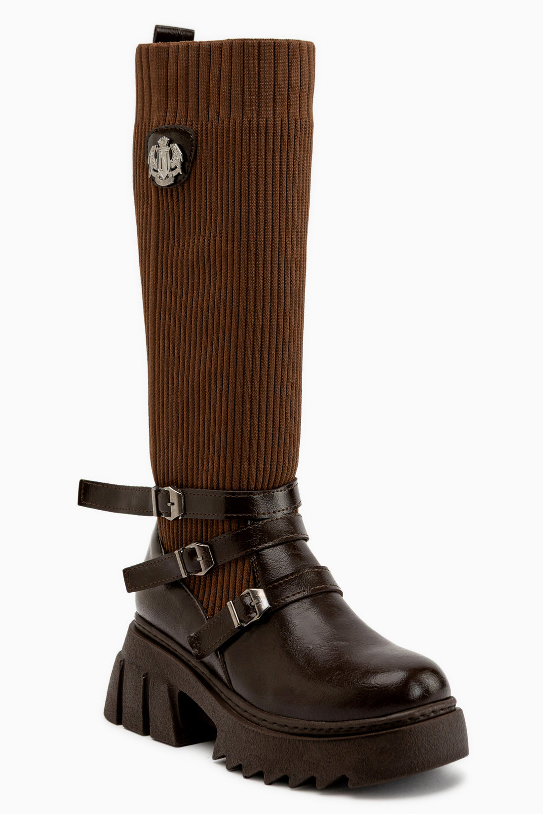 Jaylee Braun Schnallen Dicke Sohle Damen Stiefel
