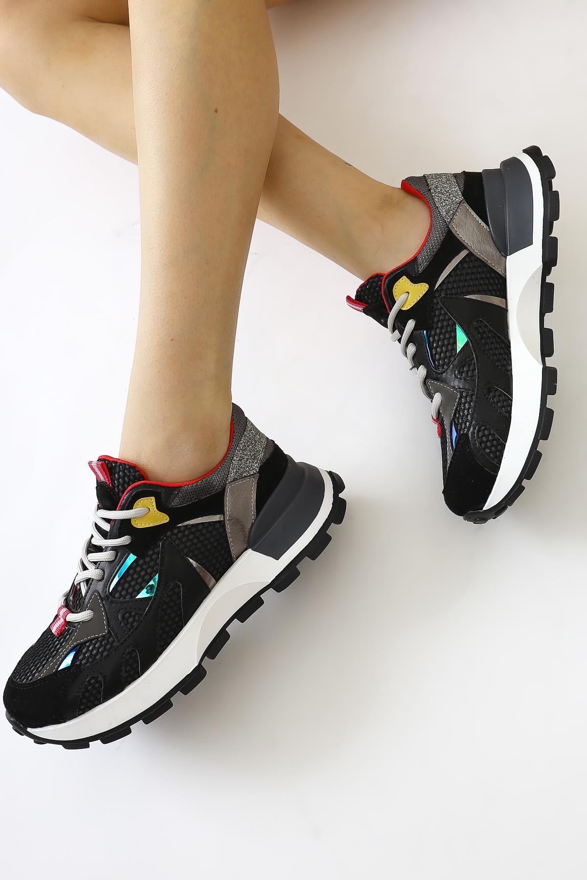Moe Black Mesh Detail Lace-Up Sneakers