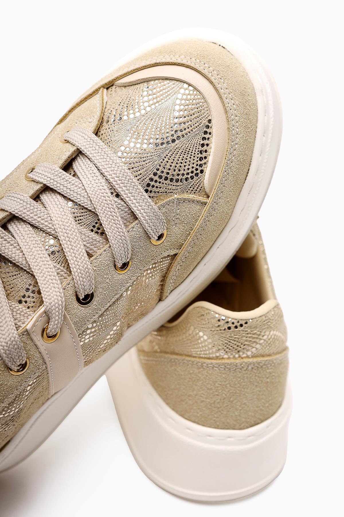 Julissa Beige Suede Shiny Patterned Thick Sole Women's Sneakers