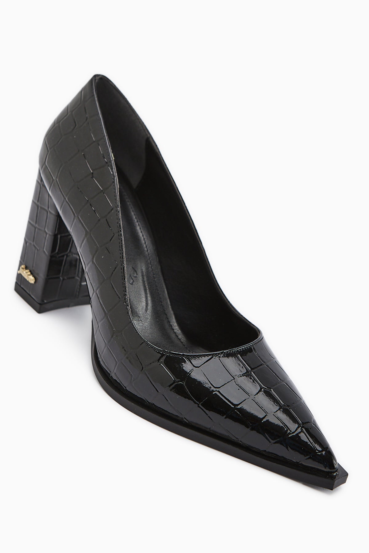 Lucy Black Croco Chunky Heel Women's Stiletto
