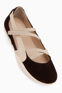 Genuine Leather Mary Brown Suede Cross Elastic Band Women’s Ballet Flats
