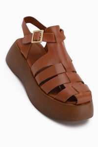 Genuine Leather Yonna Tan High Platform Women’s Sandal