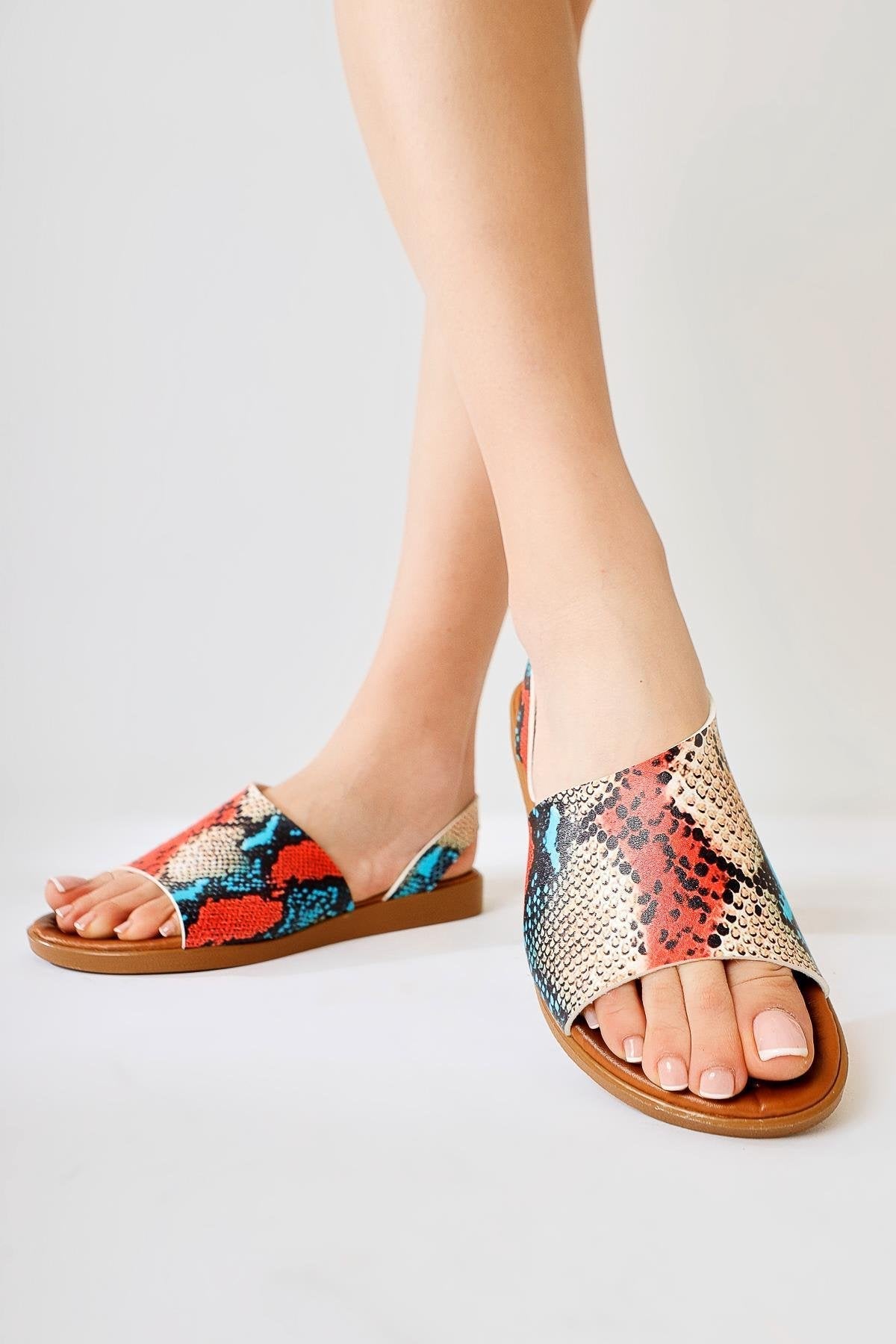 Kaia Echte Leder Schlange Muster Sandalen