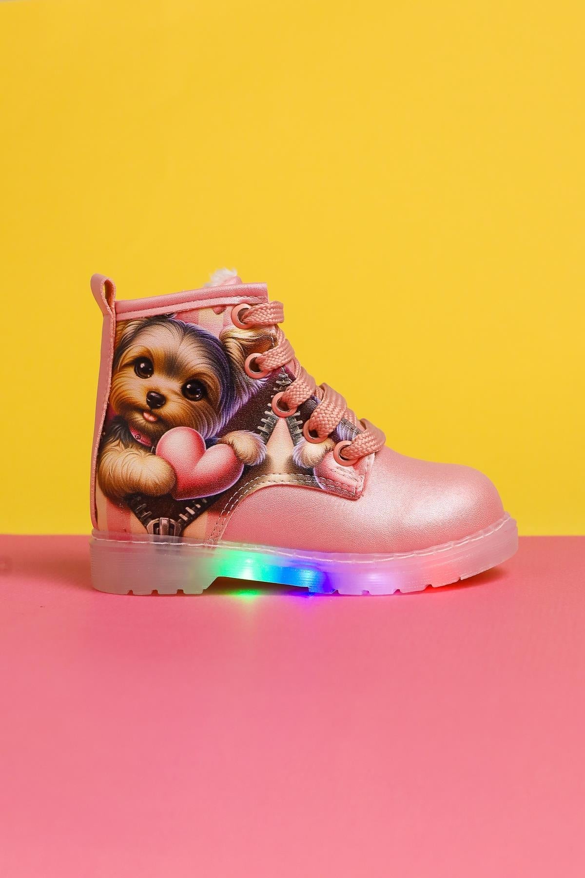 Jannice Rosa Cartoon-Charakter-Druck Leuchtende Schnür-Baby-Stiefel