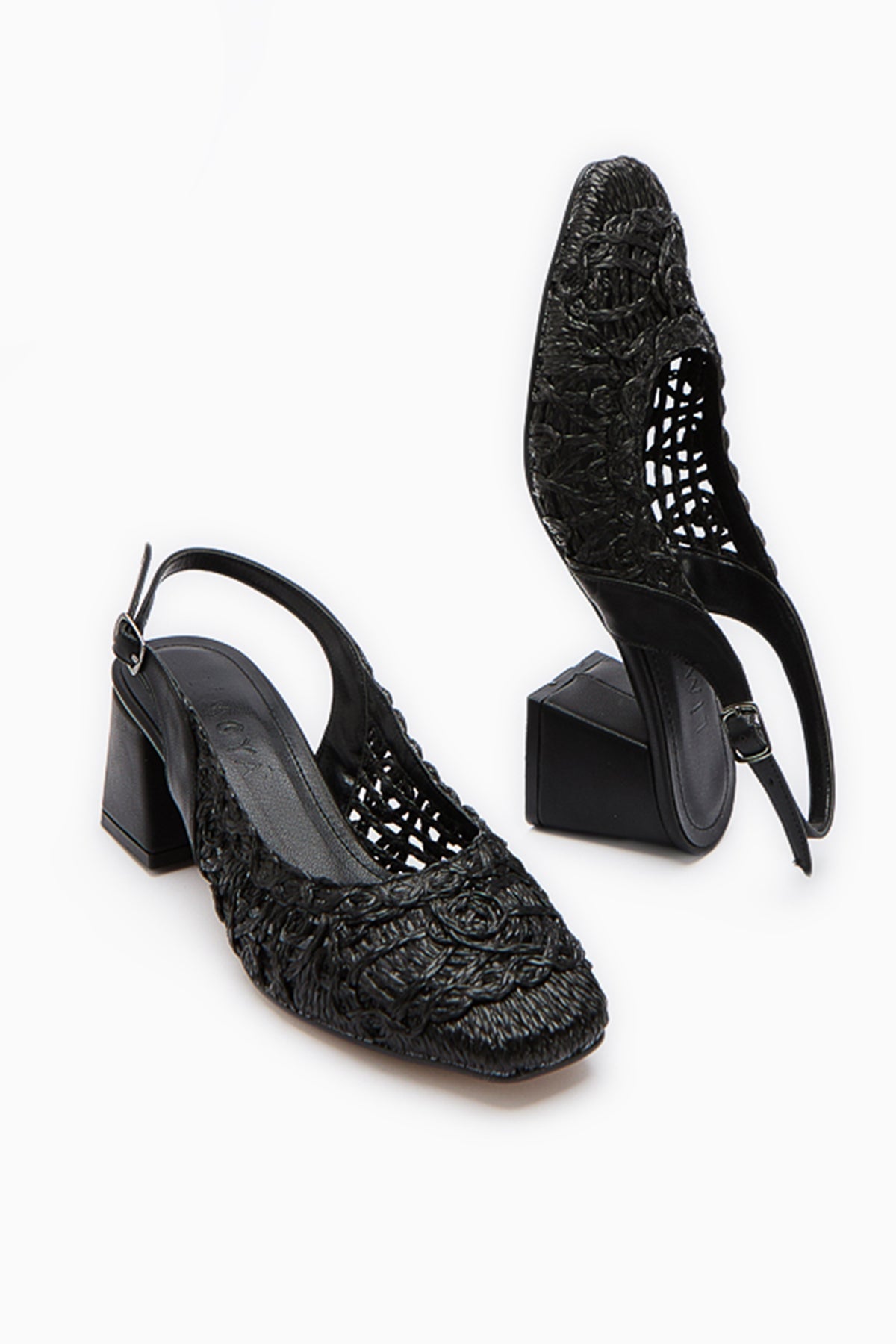 Ronja Damen Schwarz Gewebter Quadratischer Zehensandale