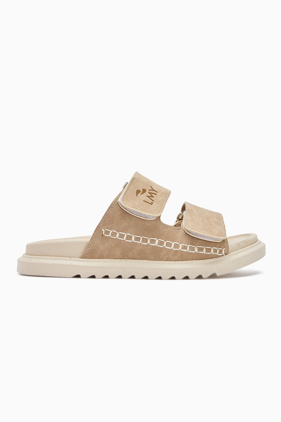 Yumi Damen Beige Slipper mit Stickerei Detail und Doppelriemen