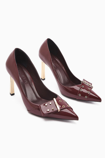 Sven Burgundy Patent Leather Detailed Women's High Heel Shoe