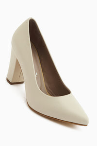 Emily Echtes Leder Beige Dick Absatz Damen Schuhe