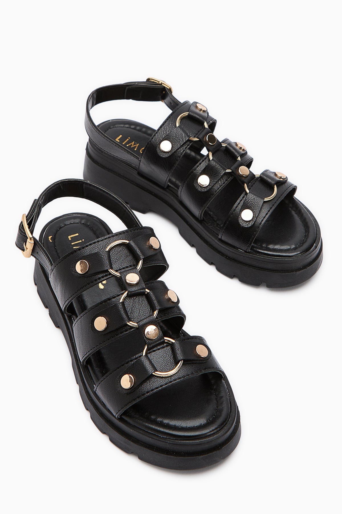 Estella Goldschnalle Schwarze Dicke Sohle Sommer Damensandalen