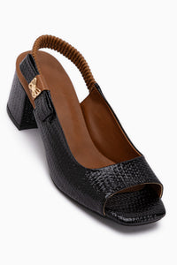 Sofia Black Elastic Heeled Women’s Sandal