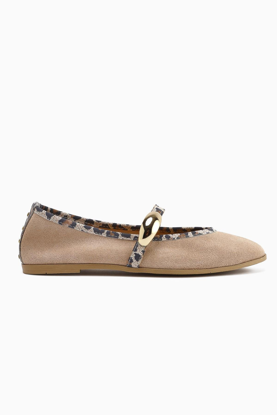 Echtes Leder Aliana Beige Wildleder Schnallen Leoparden Detail Damen Ballerinas