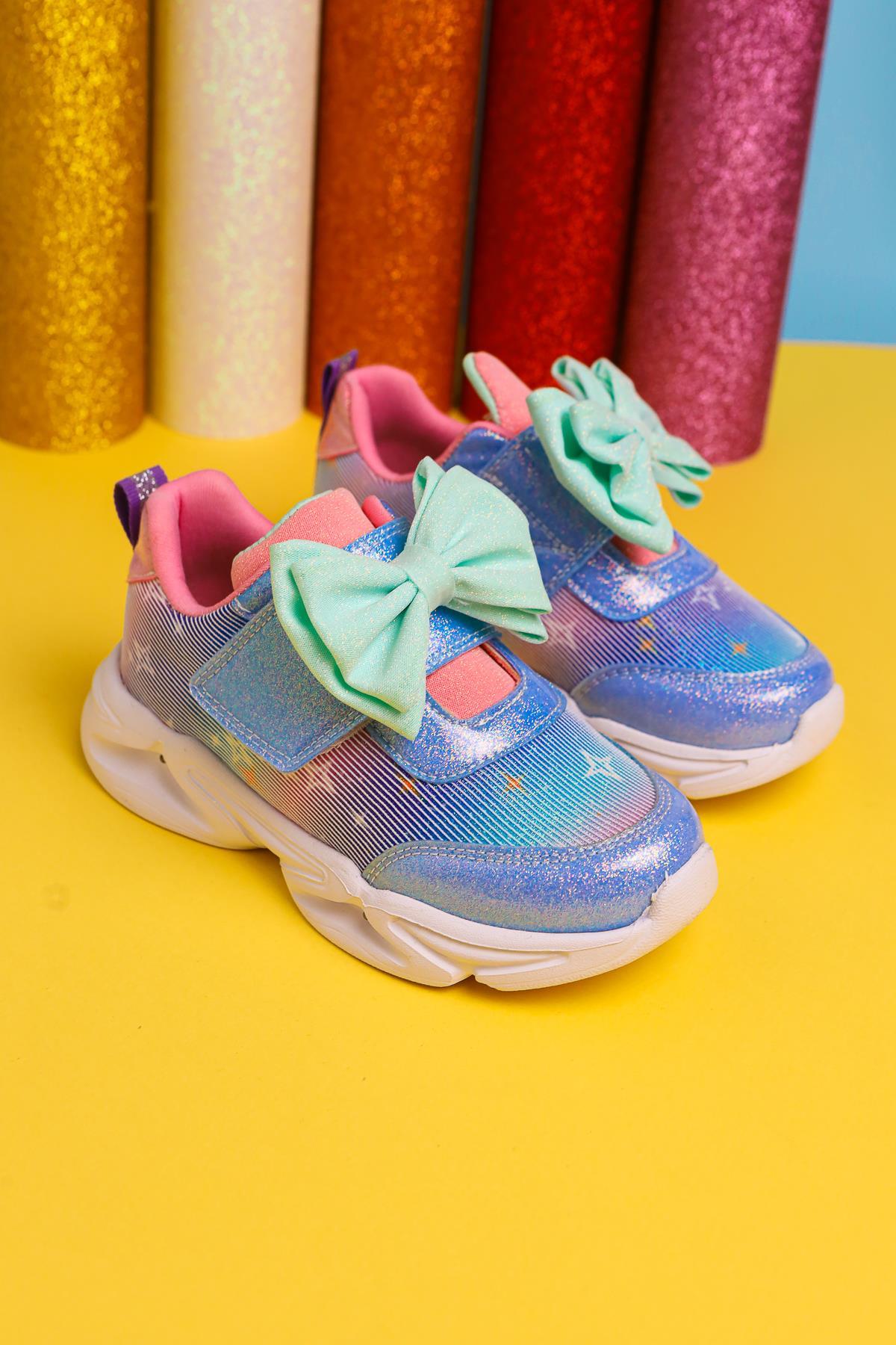 Gaia Blaue Kinder Sportschuhe mit Schleifendetail und Leuchtfunktion