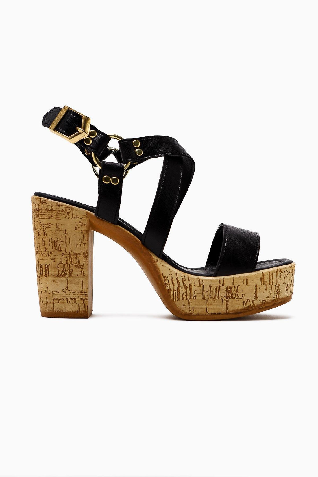 Havannah Black Cross-Strap Platform Heeled Sandals for Women