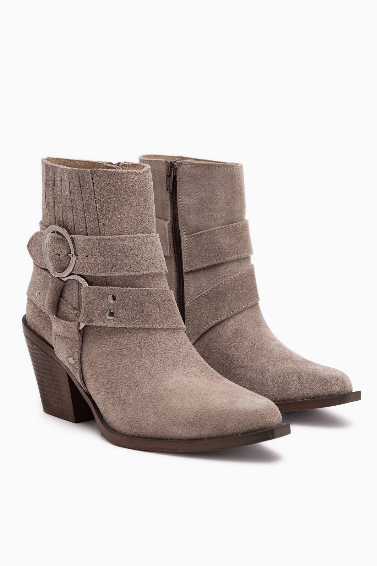 Yuri Echtes Leder Mink Doppel Schnalle Dick Absatz Damen Cowboy Stiefel
