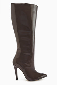 Sonita Coffee Patent Leather Slim Heel Women's Boot