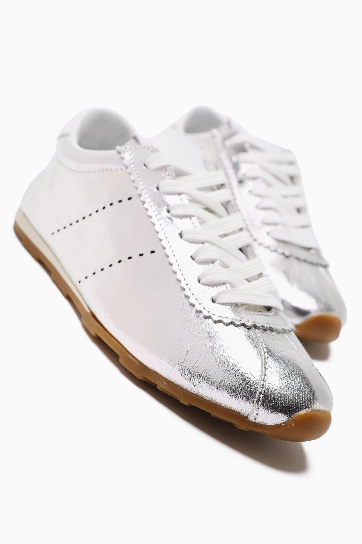 Genuine Leather Alisa Gold Laced Casual Women's Shoes