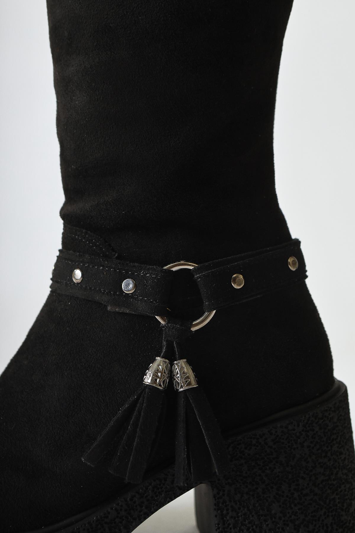 Kenzie Black Suede Ankle Detail Boots