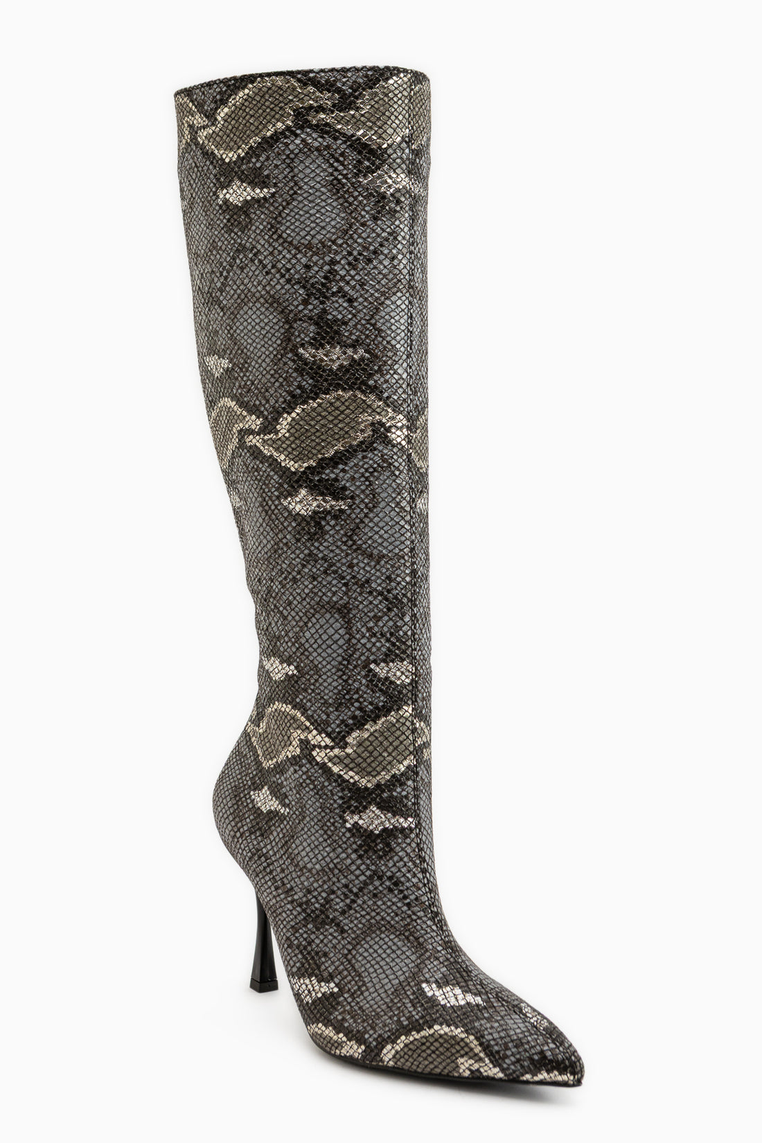 Jana Grau Schlangen Muster Spitz Zehen Damen Absatzstiefel