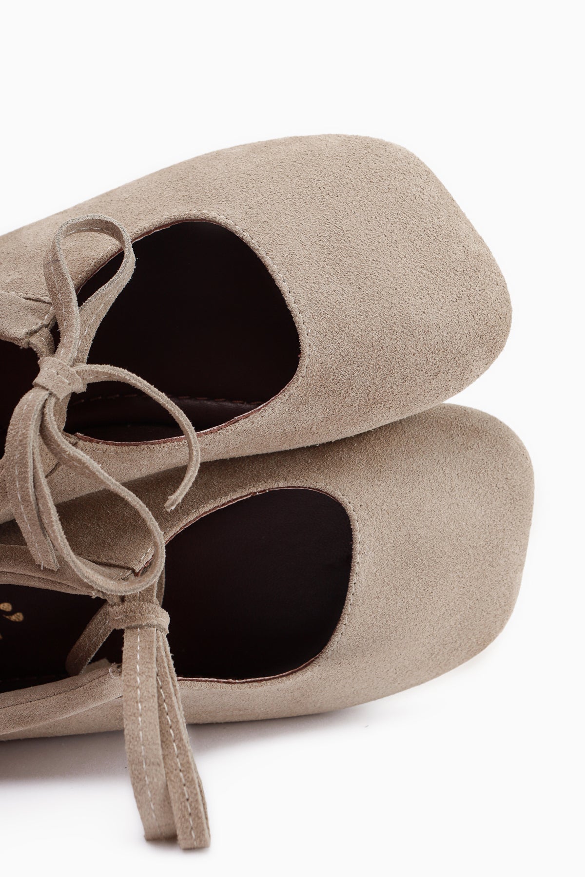 Ninva Echtes Leder Beige Schleife Schnür Damen Ballerinas