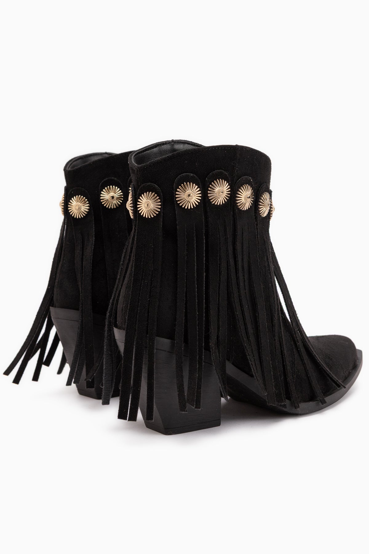 Rodeo Schwarze Wildleder Fransen Dicke Absatz Damen Western Stiefel