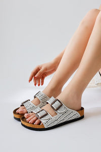 Aire White Double Banded Stone Detailed Slippers