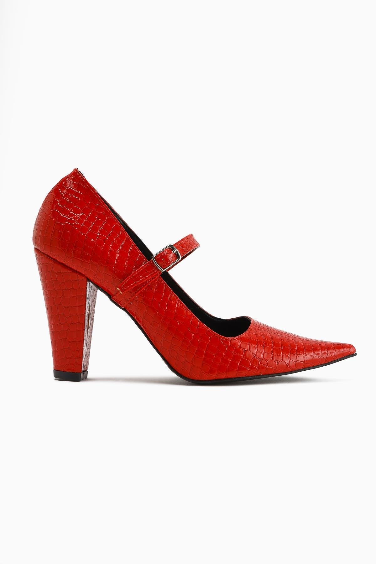 Beate Red Crocodile Leather Print Pointed Toe Heeled Women's Shoes