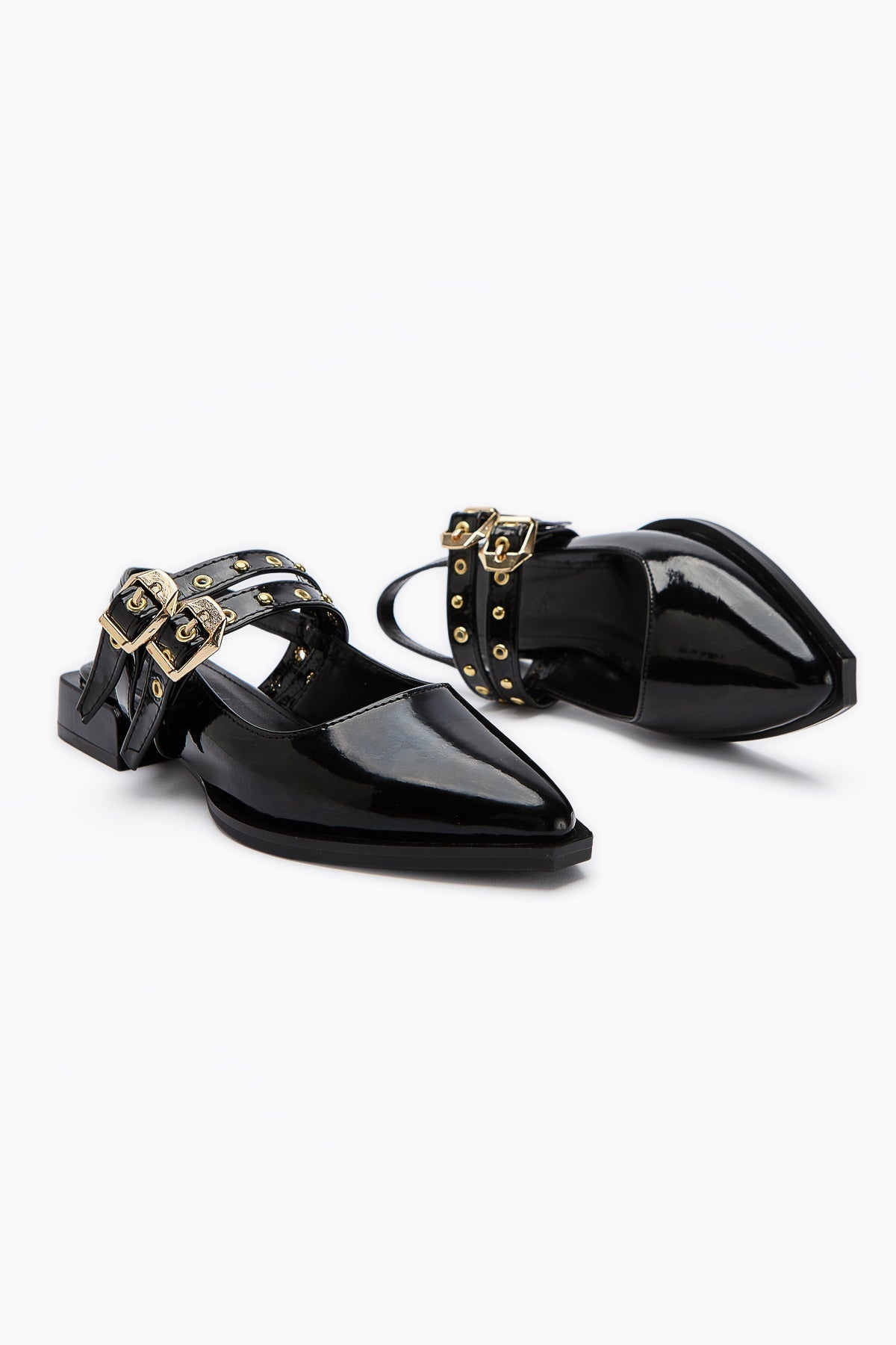 Siran Damen Schwarze Lackleder Doppelriemen Sandale