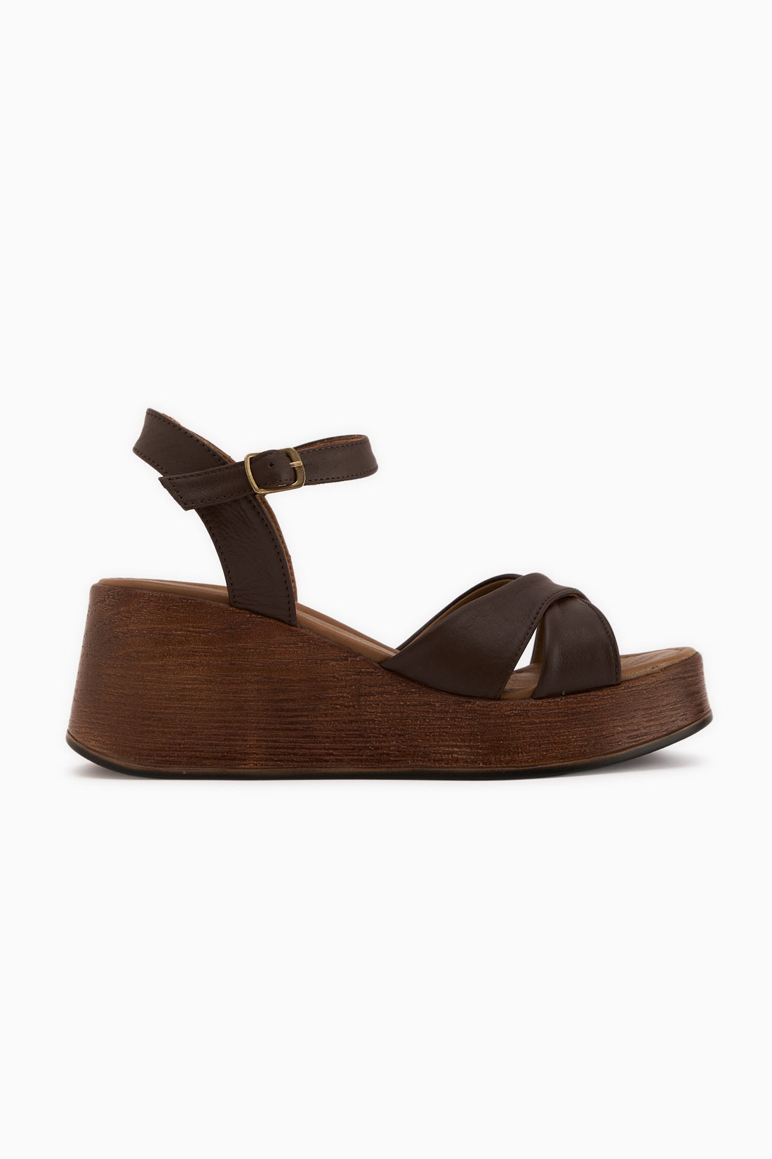 Nooria Echtes Leder Braun Kreuzband Wedge Damen Sandale
