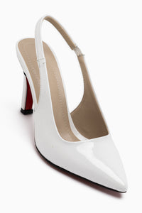 Minal White Patent Pointed Heeled Shoes