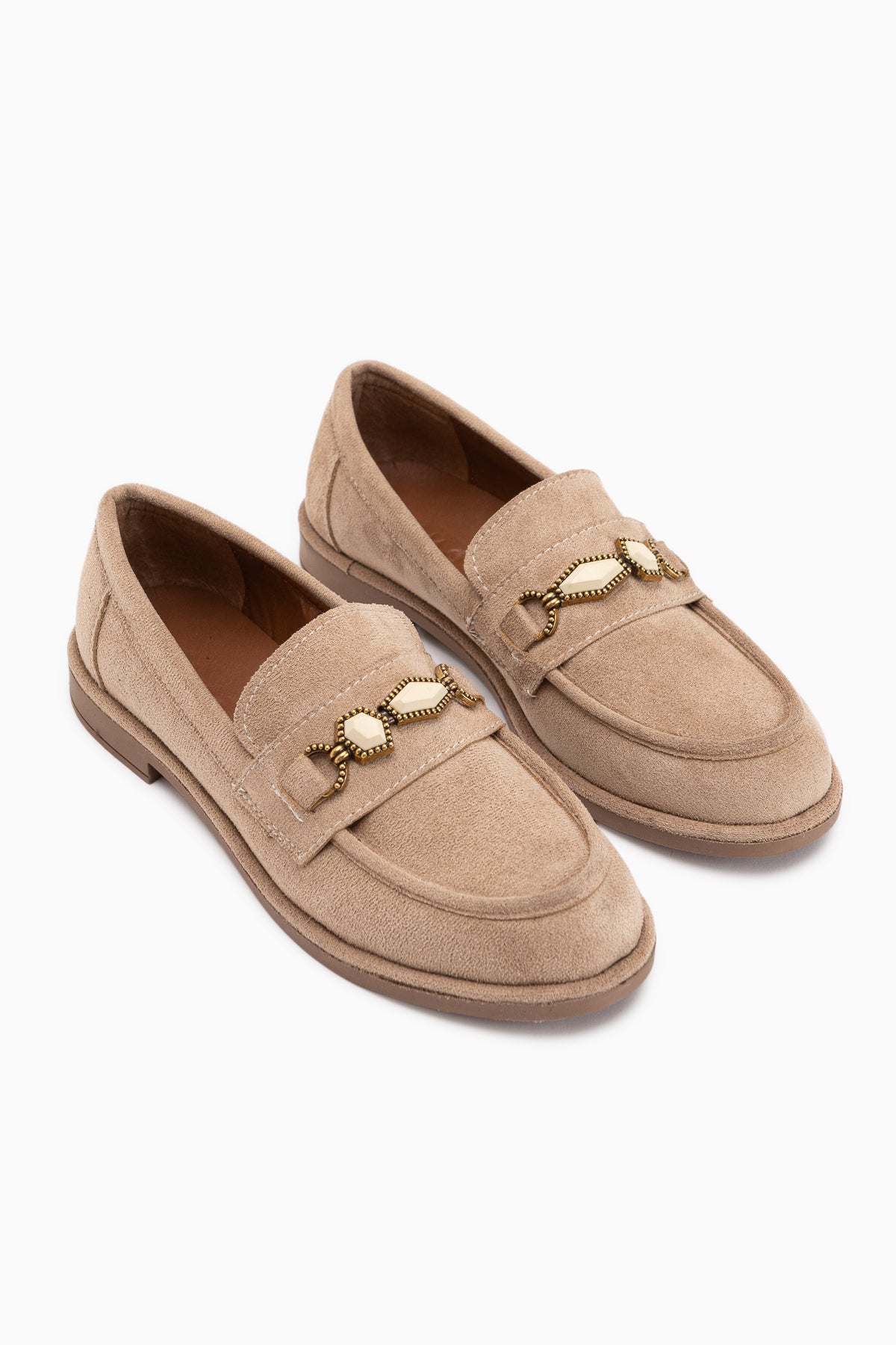 Callie Beige Suede Stone Women’s Loafer Shoes