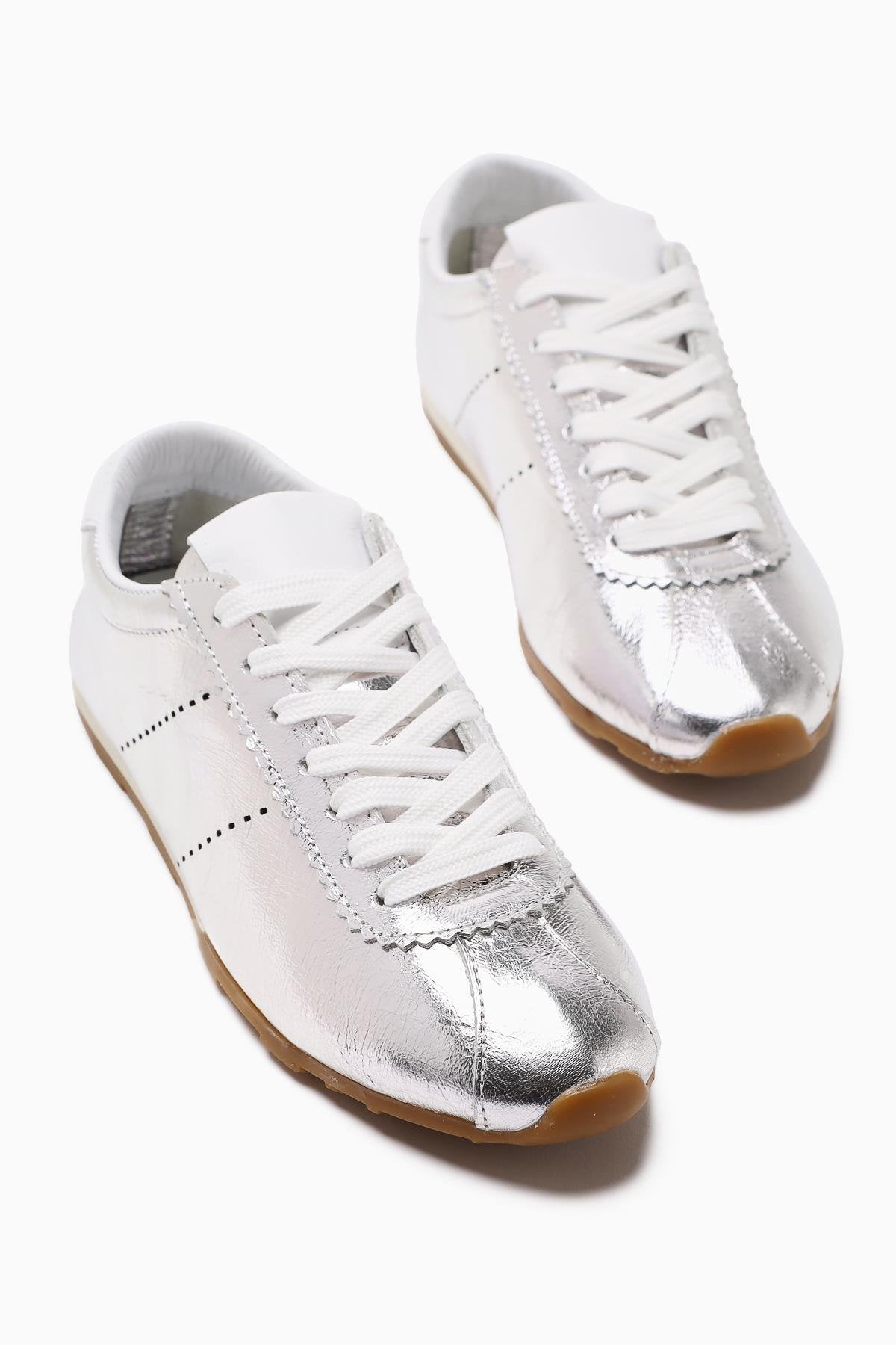 Genuine Leather Alisa Gold Laced Casual Women's Shoes