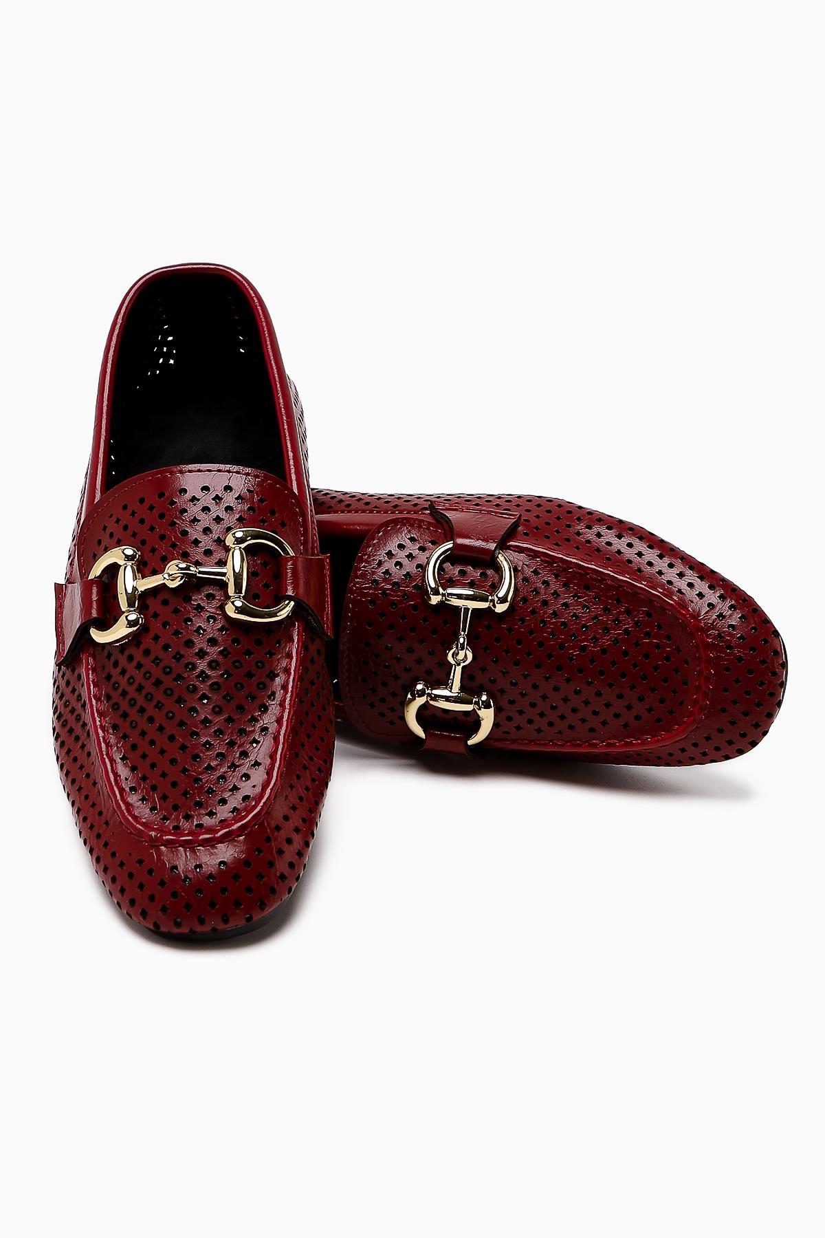 Gazali Claret Red Buckled Women's Ballerinas
