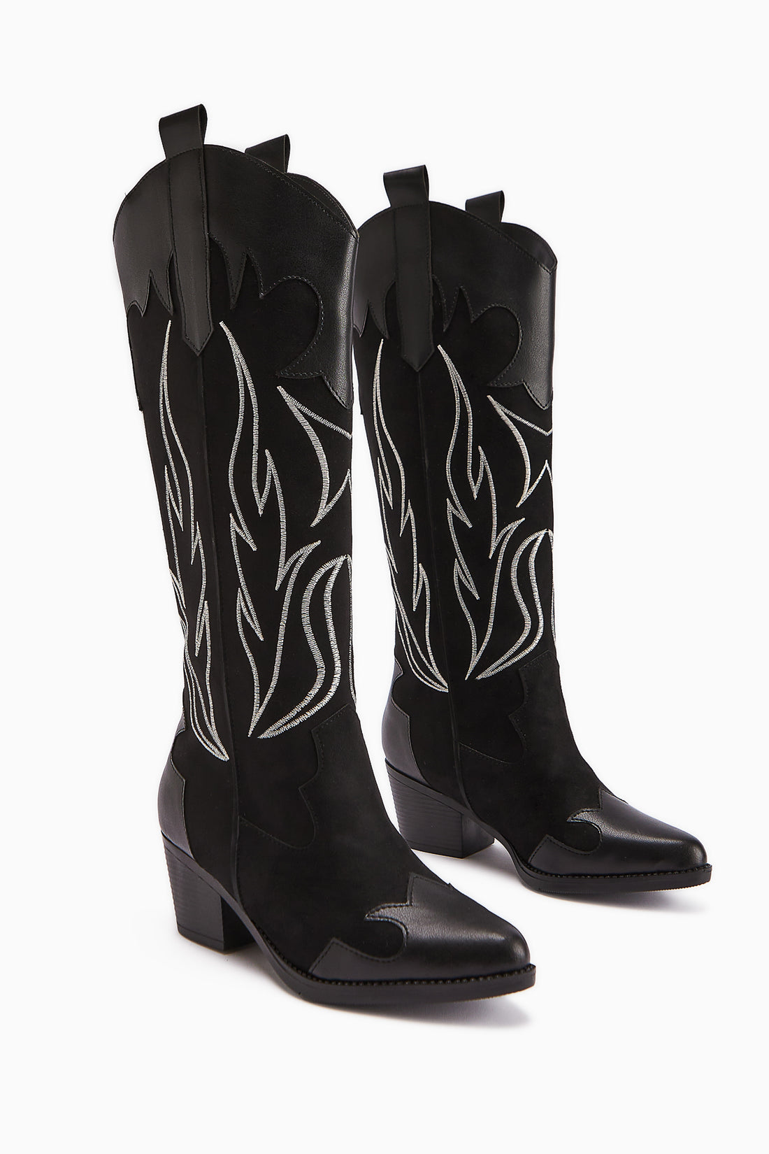 Bahar Schwarz Wildleder Bestickte Leder Details Damen Stiefel