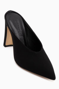 Betti Black Satin Closed Toe Pointed Women’s Heeled Slippers