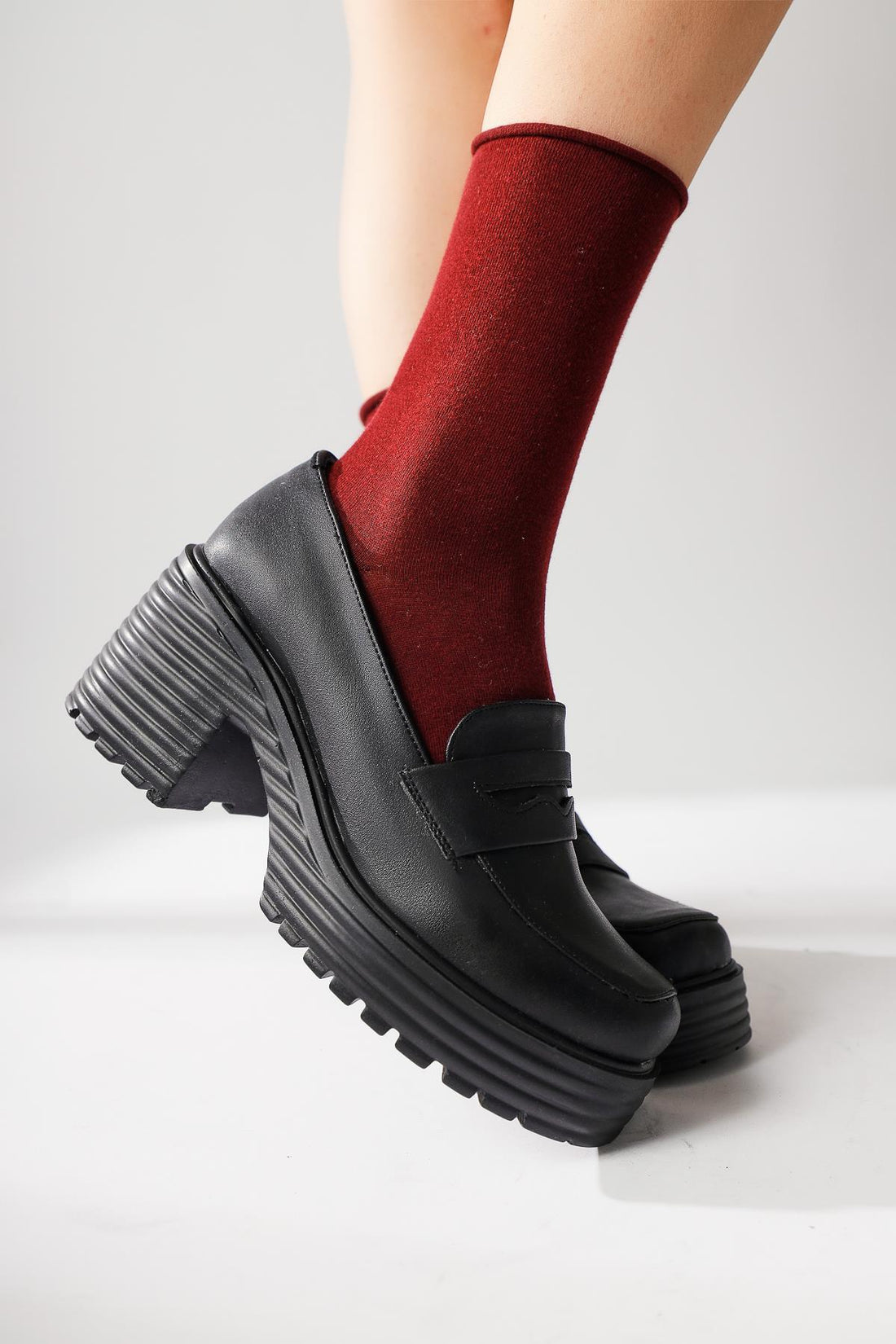Alinne Schwarz Dicke Sohle Plattform Damen Loafer
