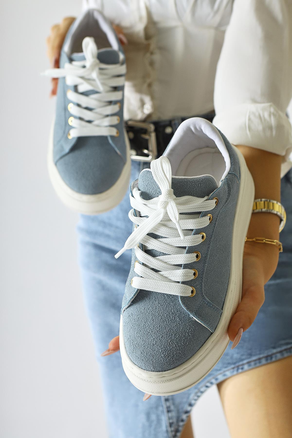 Lubica Mavi Süet Oval Butunlu Kalın Tabanlı Sneakers