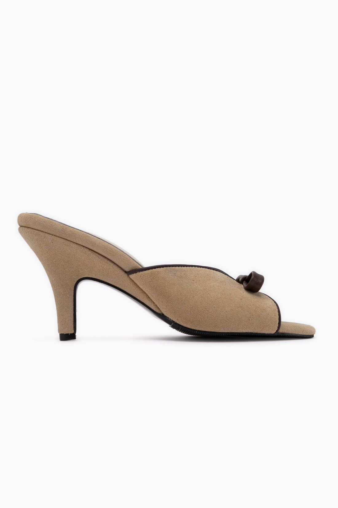 Meri Echtes Leder Beige Wildleder Absatz Damen Pantoletten