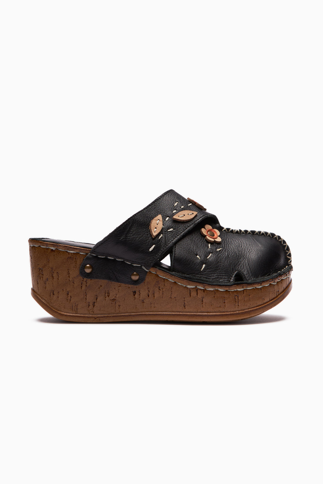 Echtes Leder Alto Schwarz Wedge Pantoletten mit Vintage-Sohle Comfort Pantoletten