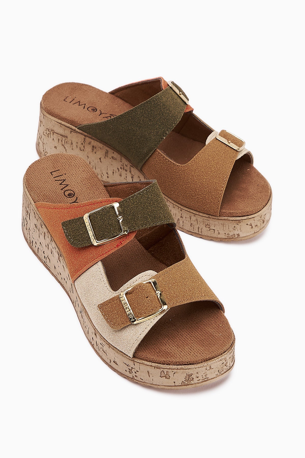 Samina Mehrfarbige Doppelriemen Chunky Heel Damen Hausschuhe