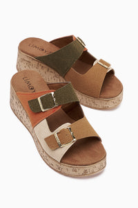 Samina Mehrfarbige Doppelriemen Chunky Heel Damen Hausschuhe